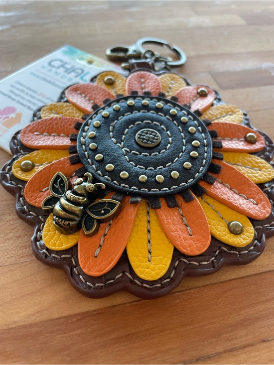 Chala Other - Chala Leather Sunflower Bag Charm with Bee Accent in Orange & Yellow